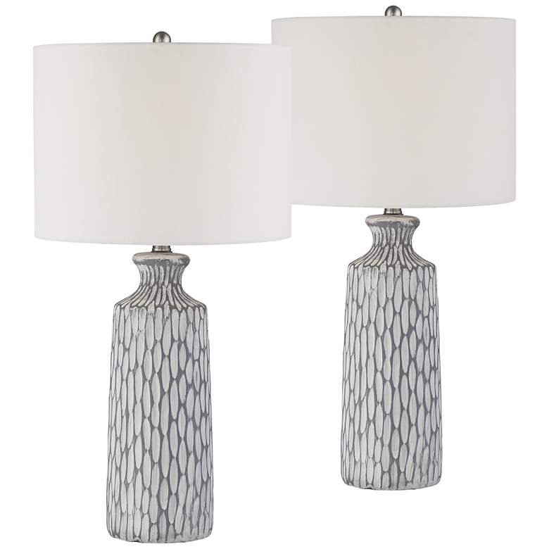 Image 2 360 Lighting Patrick Gray and Whitewash Ceramic Table Lamps Set of 2