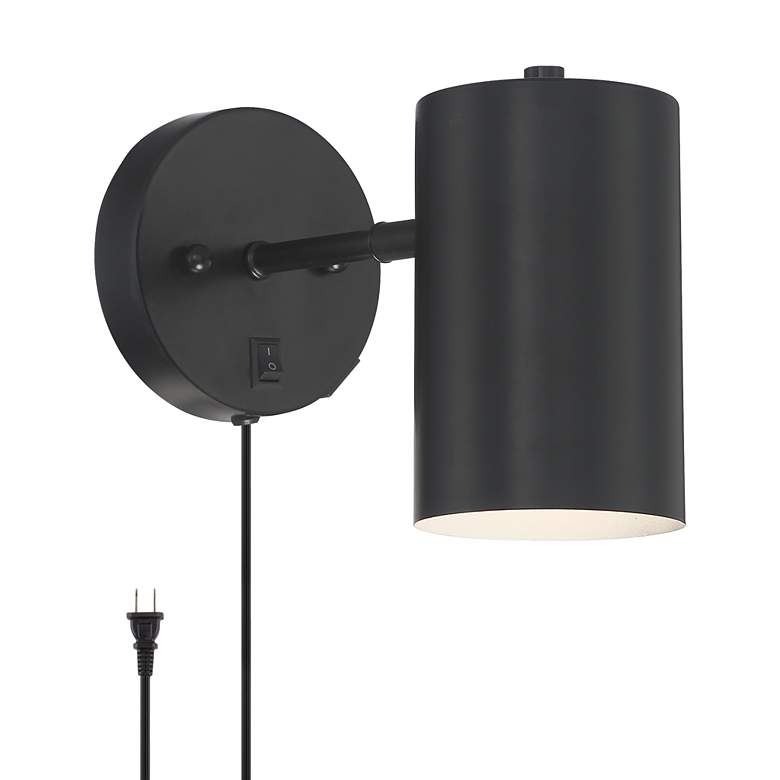 Image 2 360 Lighting Patt 7" Black Cylinder Plug-In Wall Lamp with USB Port