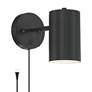 2_360 Lighting Patt 7" Black Cylinder Plug-In Wall Lamp with USB Port