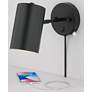 3_360 Lighting Patt 7" Black Cylinder Plug-In Wall Lamp with USB Port more views