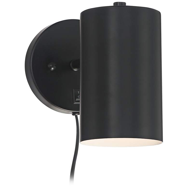 Image 7 360 Lighting Patt 7" Black Cylinder Plug-In Wall Lamp with USB Port more views