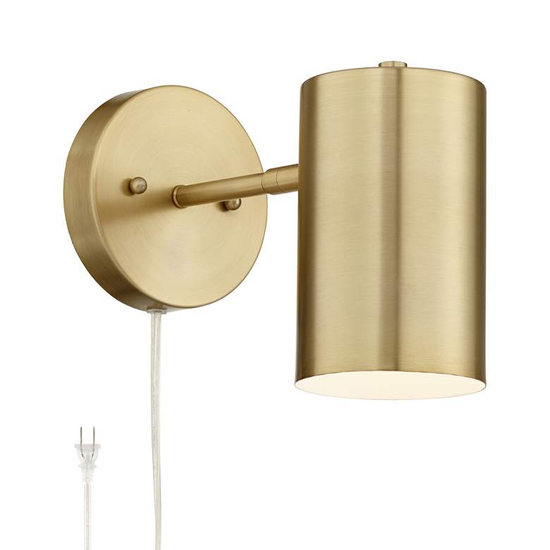 Image 2 360 Lighting Patt 7" High Brushed Brass Down-Light Plug-In Wall Lamp