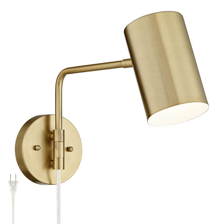 Image 2 360 Lighting Patt Brushed Brass Down-Light Swing Arm Plug-In Wall Lamp