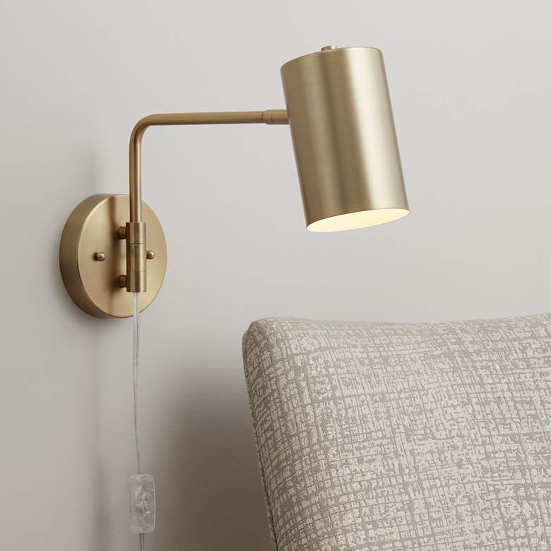 Image 1 360 Lighting Patt Brushed Brass Down-Light Swing Arm Plug-In Wall Lamp
