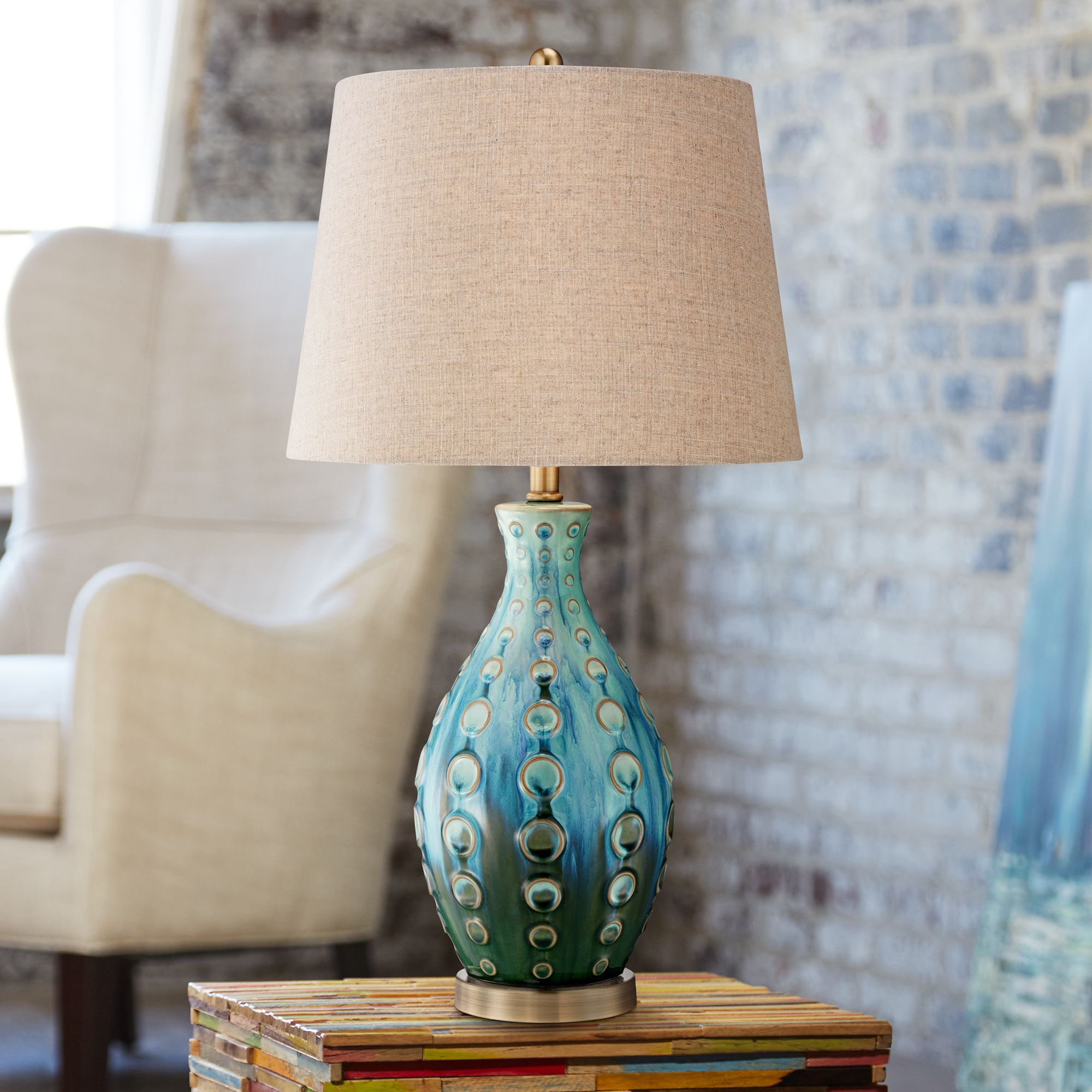 blue mid century table lamp