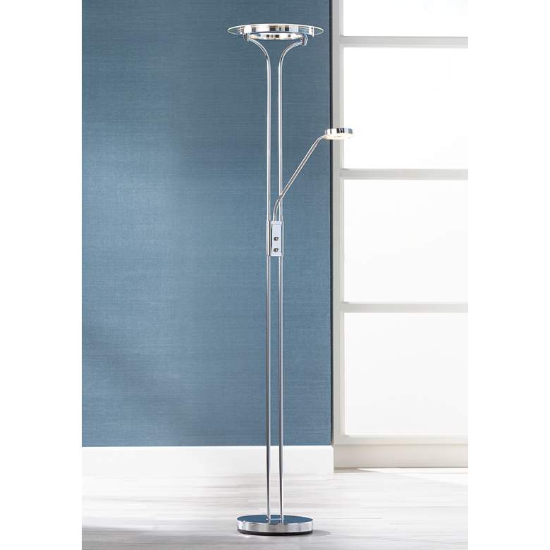 Image 1 360 Lighting Perseus Chrome LED Torchiere Floor Lamp with Reading Light
