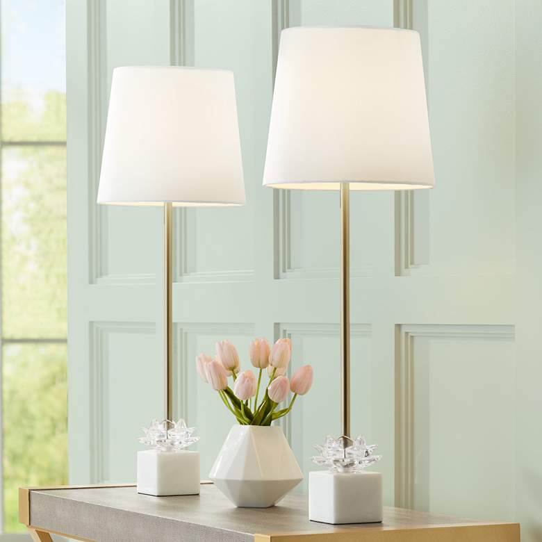 Image 1 360 Lighting Phoebe 28 1/2" Luxe Gold and Marble Buffet Lamps Set of 2