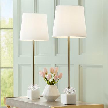 360 Lighting Phoebe 28 1/2" Luxe Gold and Marble Buffet Lamps Set of 2