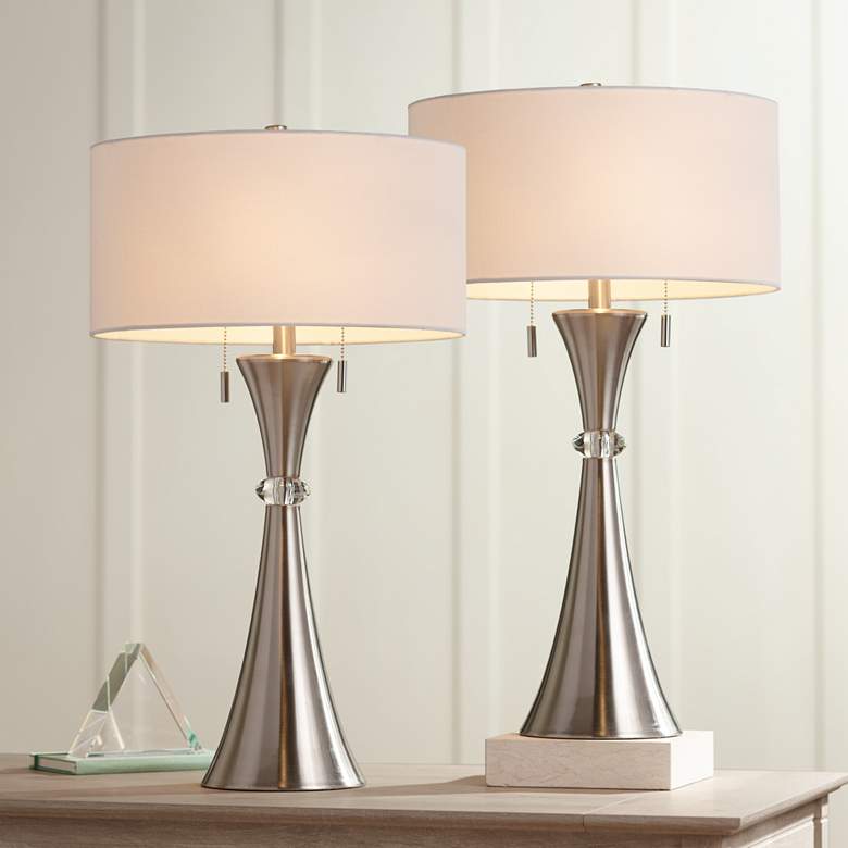 Image 2 360 Lighting Rachel 28" Column Table Lamps Set of 2 with Smart Sockets