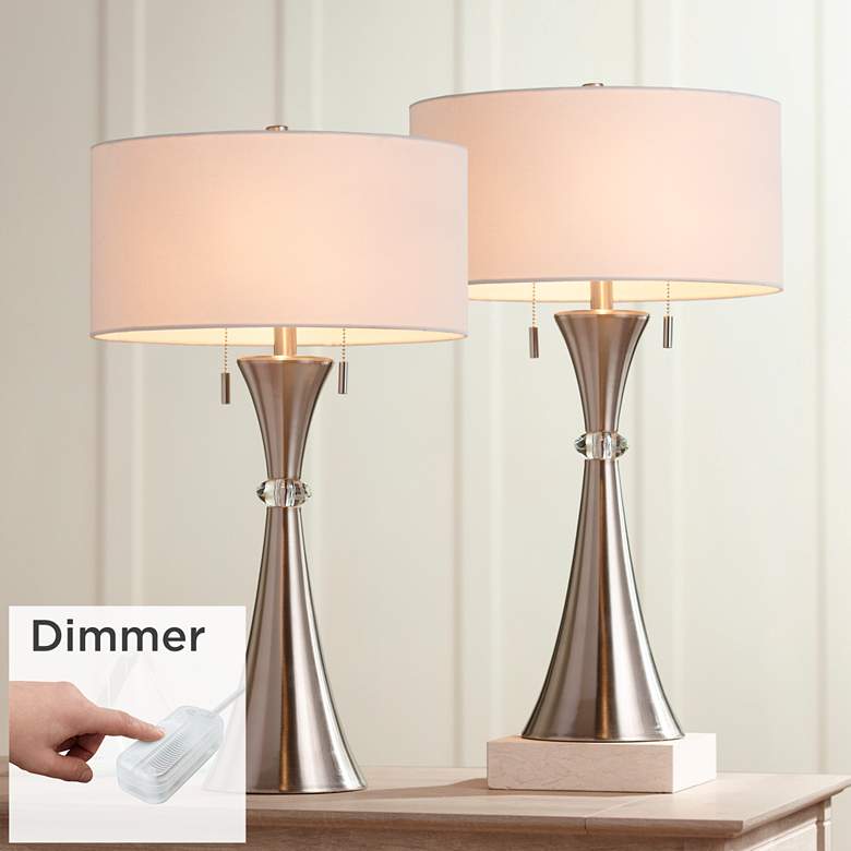 Image 1 360 Lighting Rachel 28" Silver Column Lamps with Dimmers Set of 2