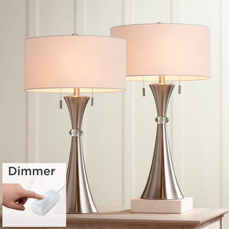 Image 1 360 Lighting Rachel Silver Column Table Lamps with Dimmers Set of 2