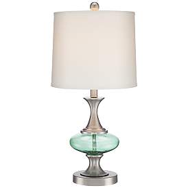 Image2 of 360 Lighting Reiner 23" Nickel and Blue-Green Glass Urn Table Lamp