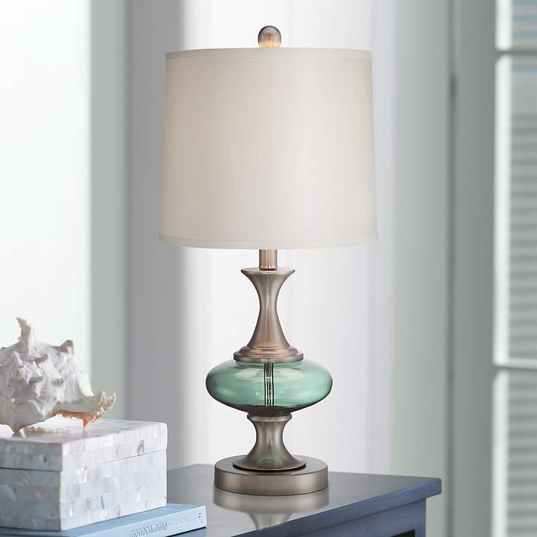 Image 1 360 Lighting Reiner 23" Nickel and Blue-Green Glass Urn Table Lamp