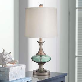 Image1 of 360 Lighting Reiner 23" Nickel and Blue-Green Glass Urn Table Lamp