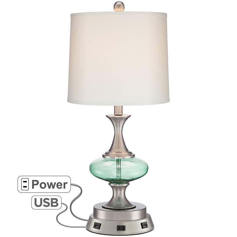 Image 1 360 Lighting Reiner Blue-Green Glass Table Lamp with USB Workstation Base