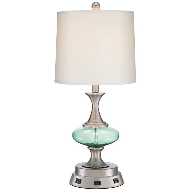 Image 1 360 Lighting Reiner Blue-Green Glass Table Lamp with USB Workstation Base