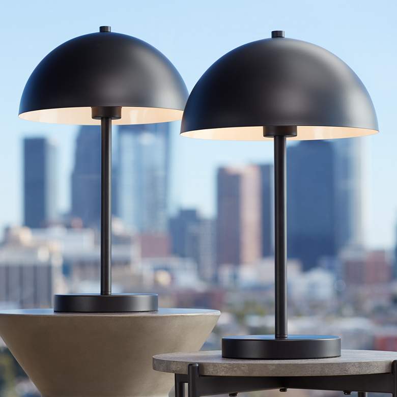 Image 2 360 Lighting Rhys 19 1/2" Black Modern Dome Mushroom Lamps Set of 2