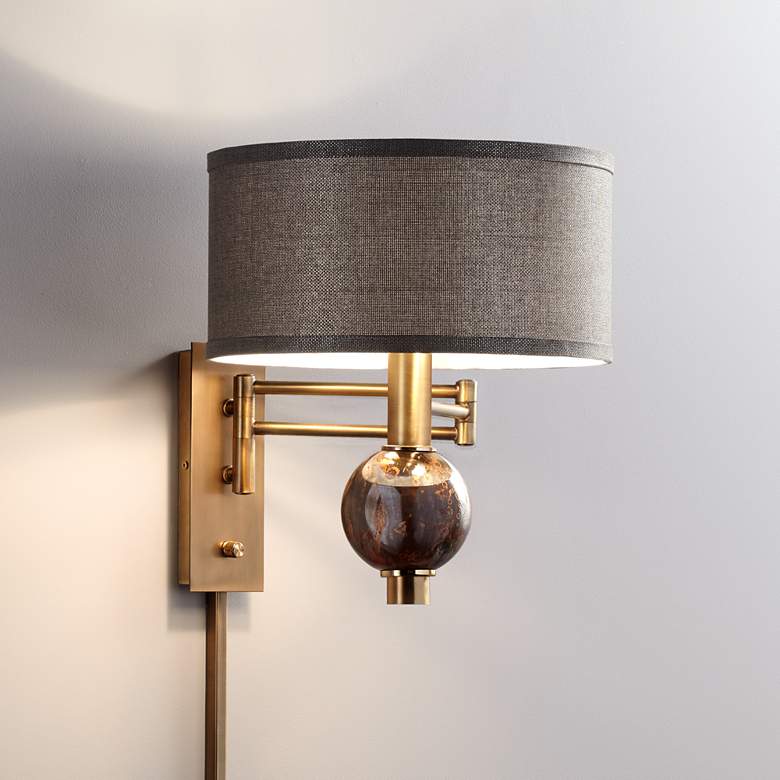 Image 1 360 Lighting Richford Brass Plug-In Swing Arm Wall Lamp with Dimmer