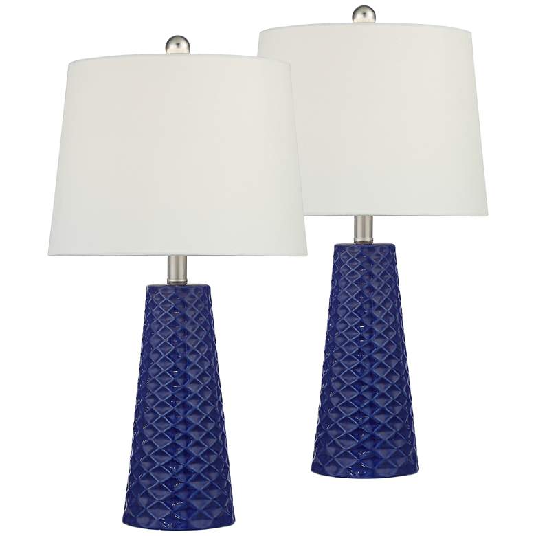 Image 2 360 Lighting Ricky 24" Blue Textured Ceramic Table Lamps Set of 2
