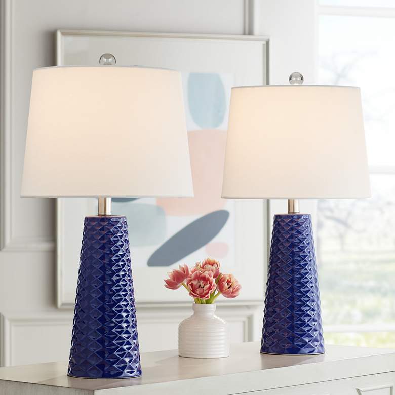 Image 1 360 Lighting Ricky 24" Blue Textured Ceramic Table Lamps Set of 2