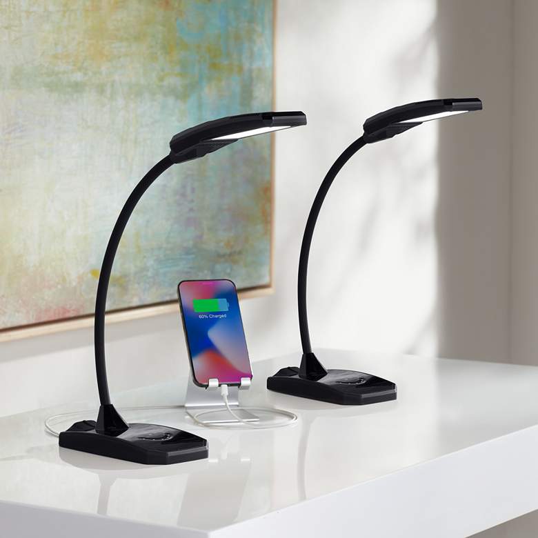 Image 1 360 Lighting Ricky Black Gooseneck LED Desk Lamps Set of 2 with USB Ports