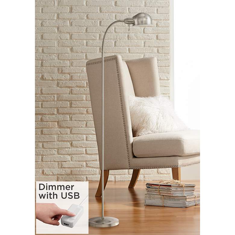 Image 1 360 Lighting Ridley 61" Nickel Gooseneck Floor Lamp with USB Dimmer