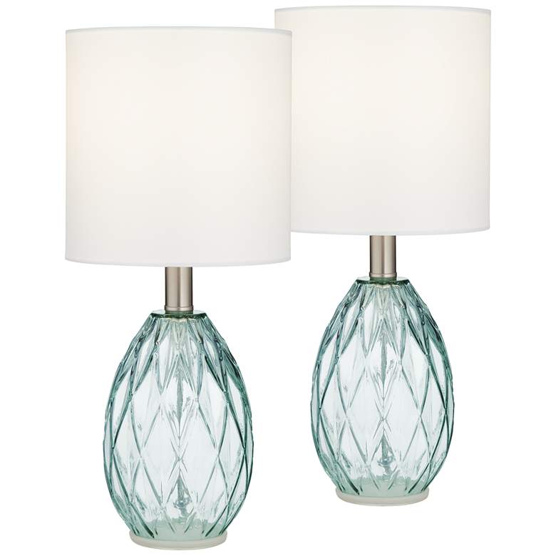 Image 2 360 Lighting Rita 14 3/4 inch Blue-Green Glass Accent Table Lamps Set of 2