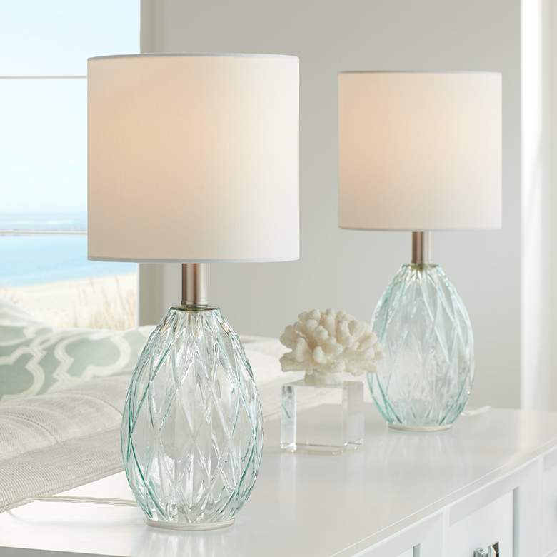 Image 1 360 Lighting Rita 14 3/4" Blue-Green Glass Accent Table Lamps Set of 2