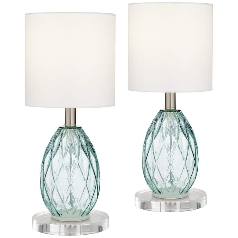 Image 1 360 Lighting Rita 18 1/2 inch Blue Glass Lamps Set with Acrylic Risers