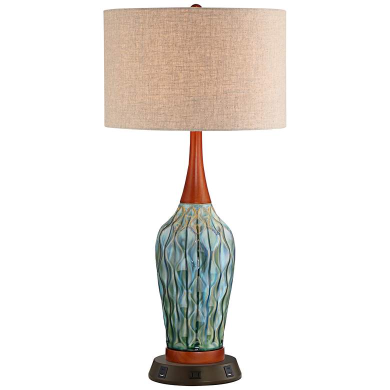 Image 2 360 Lighting Rocco 30" Blue Ceramic Lamp with USB Workstation Base