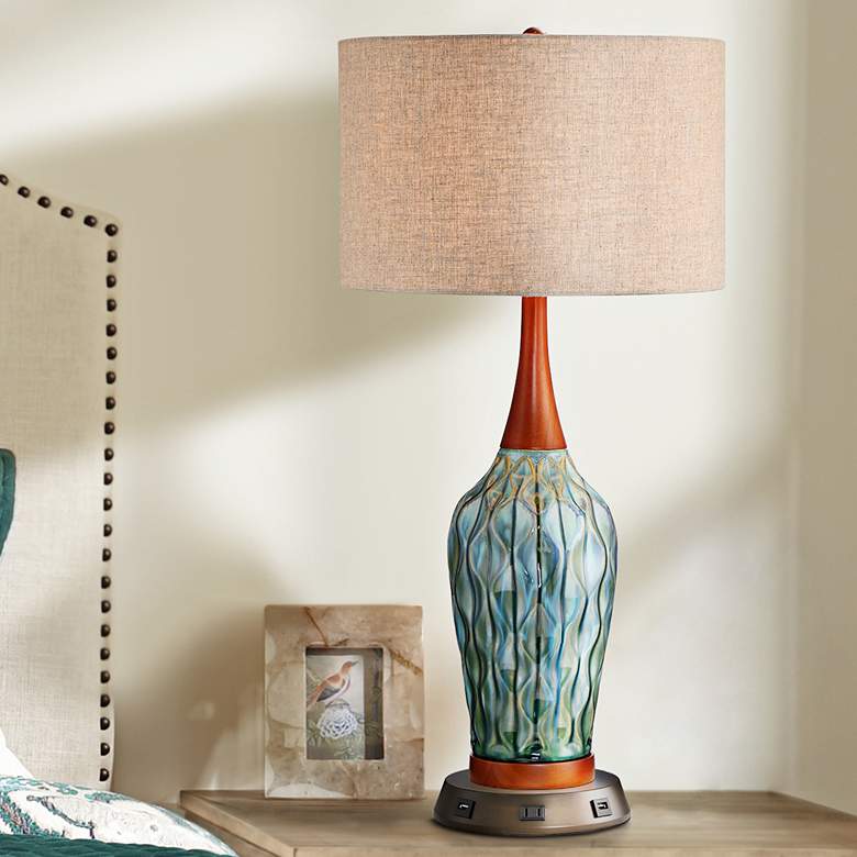 Image 1 360 Lighting Rocco 30" Blue Ceramic Lamp with USB Workstation Base