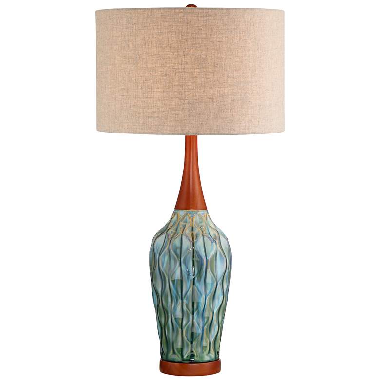 Image 3 360 Lighting Rocco 30" Blue Ceramic Mid-Century Table Lamp with Dimmer