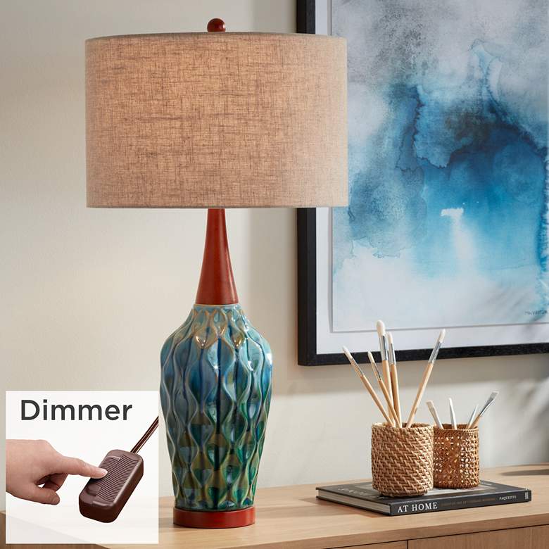 Image 1 360 Lighting Rocco 30 inch Blue Ceramic Mid-Century Table Lamp with Dimmer