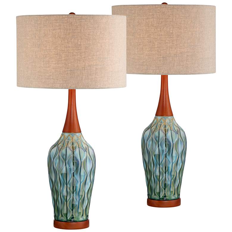 Image 2 360 Lighting Rocco 30 inch High Blue Teal Ceramic Table Lamps Set of 2