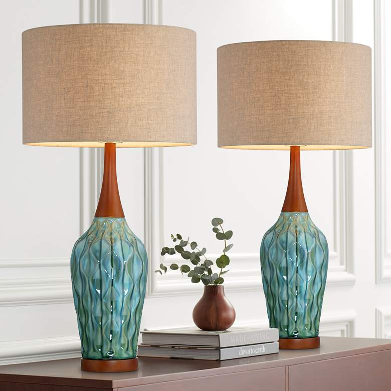 Image 1 360 Lighting Rocco 30 inch High Blue Teal Ceramic Table Lamps Set of 2