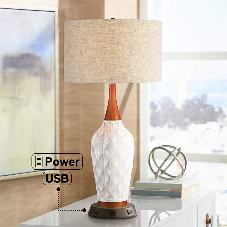 Image 7 360 Lighting Rocco 30" White Ceramic Lamp with USB Workstation Base more views