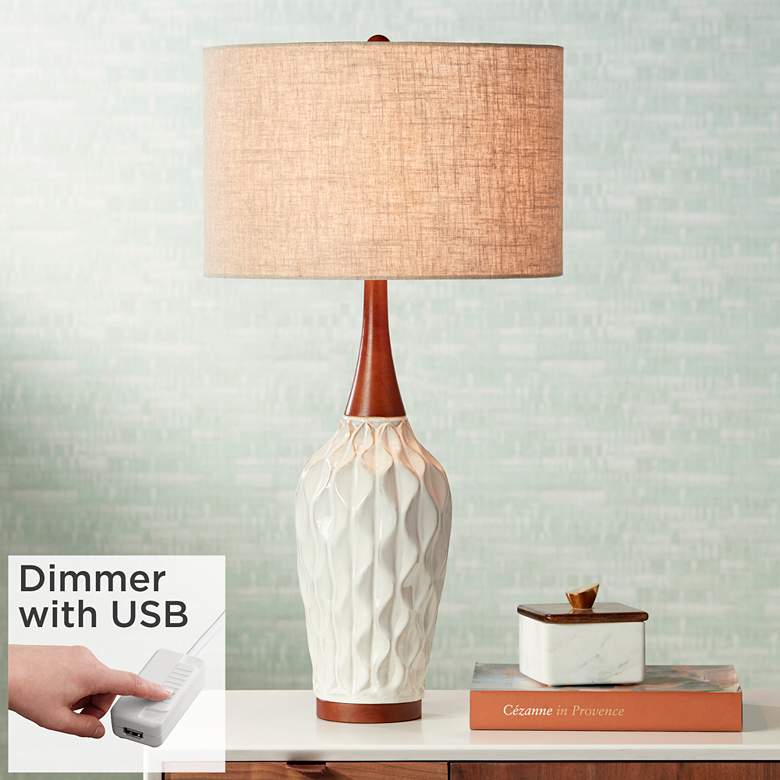 Image 1 360 Lighting Rocco 30 inch White Ceramic Table Lamp with USB Dimmer