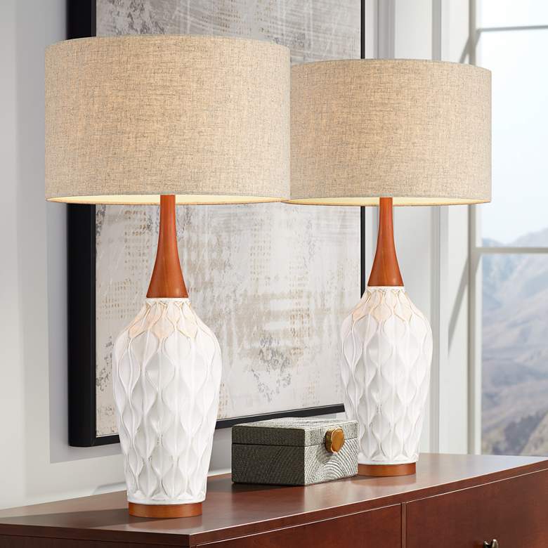 Image 1 360 Lighting Rocco 30" White Modern Ceramic Table Lamps Set of 2