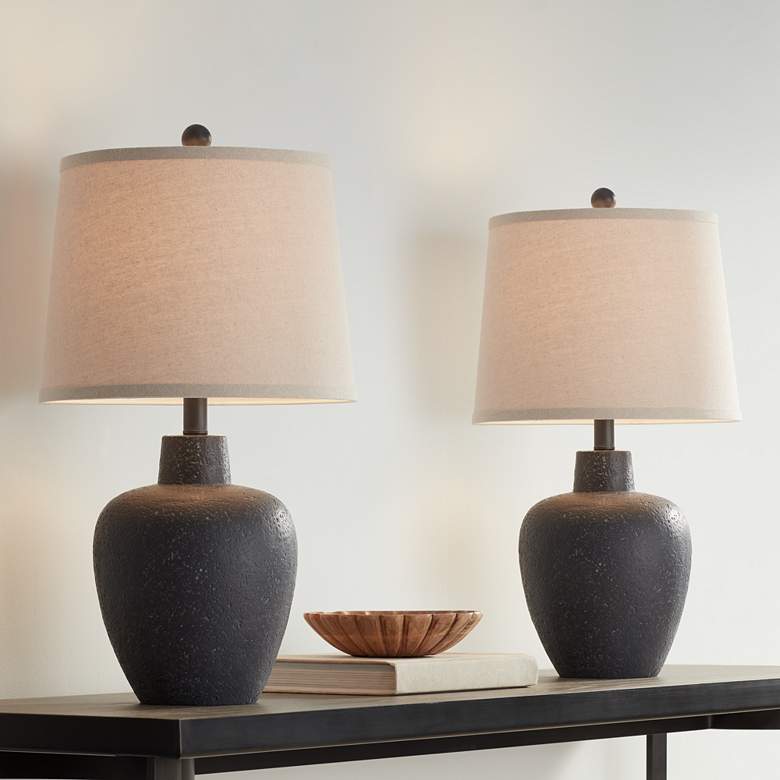 Image 1 360 Lighting Romeo 23 1/2" High Stone Gray Jar Table Lamps Set of 2