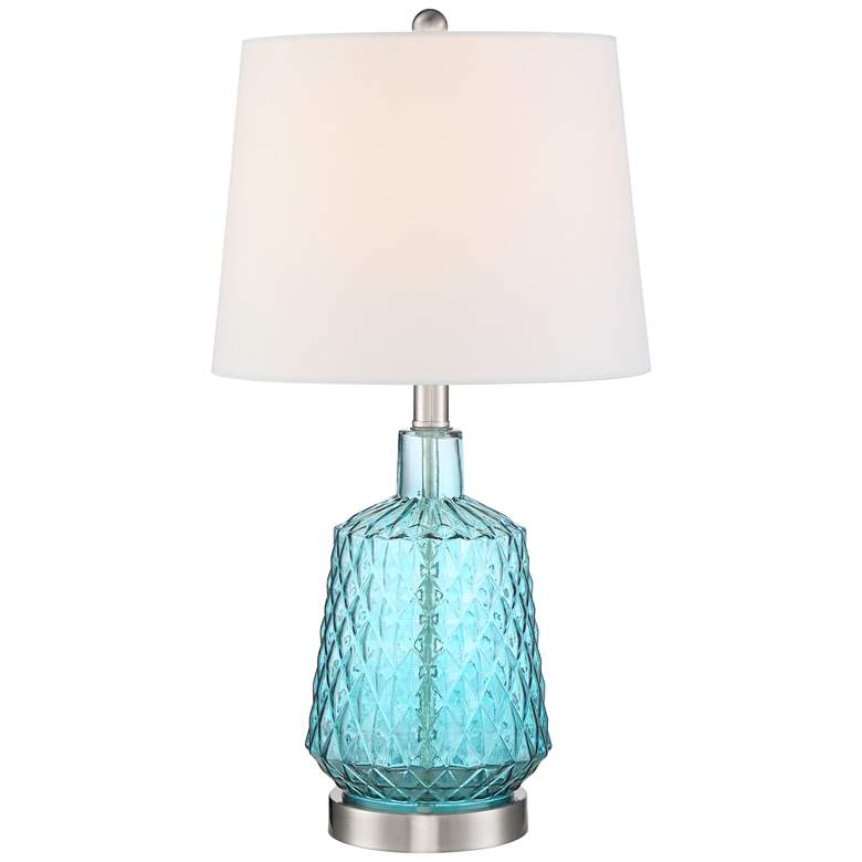 Image 2 360 Lighting Ronald 22 inch Coastal Modern Textured Blue Glass Table Lamp