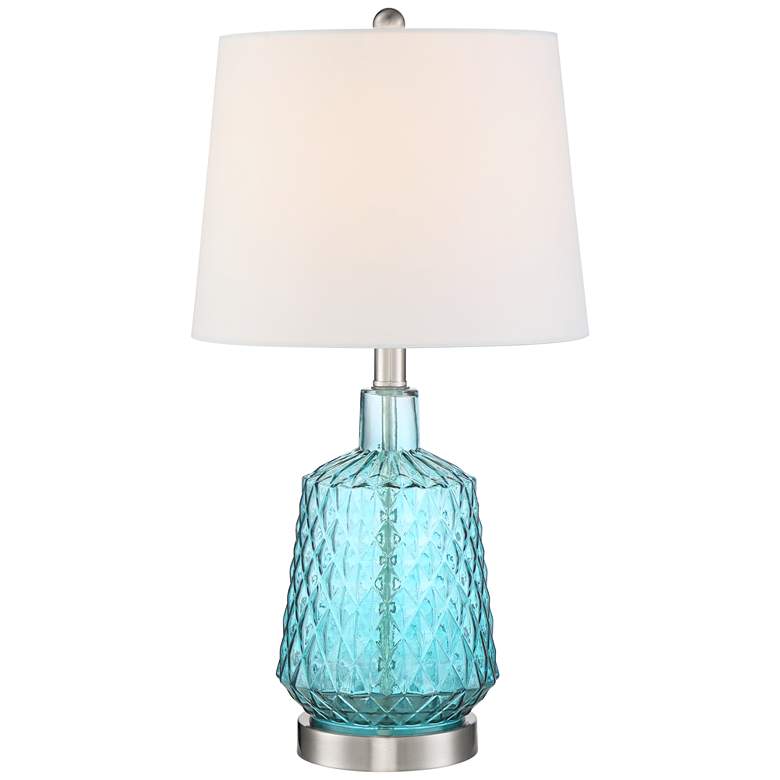 Image 2 360 Lighting Ronald 22" Coastal Modern Textured Blue Glass Table Lamp