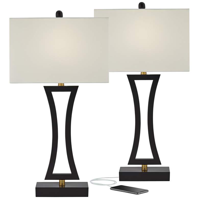 Image 2 360 Lighting Roxie 31 inch Black Metal USB Table Lamps Set of 2