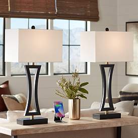 Image1 of 360 Lighting Roxie 31" Black Metal USB Table Lamps Set of 2