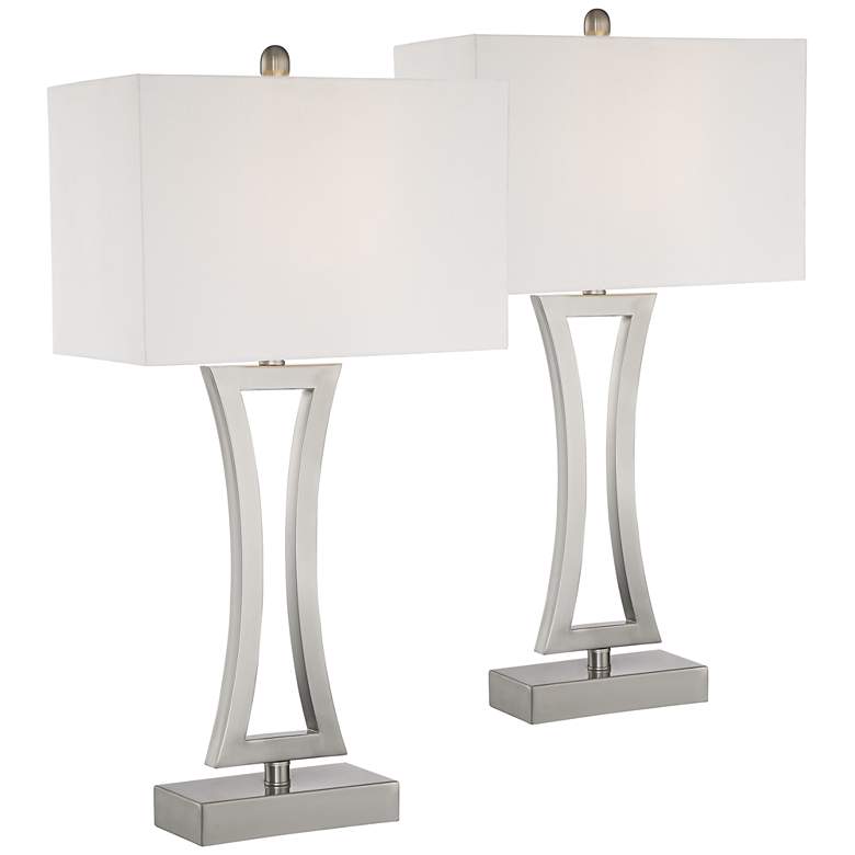 Image 2 360 Lighting Roxie 31 inch High Brushed Nickel Metal Table Lamps Set of 2
