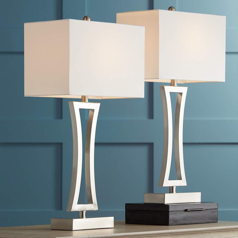 Image 1 360 Lighting Roxie 31 inch High Brushed Nickel Metal Table Lamps Set of 2