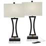 360 Lighting Roxie Black Metal USB Lamps with White Marble Riser Set of 2
