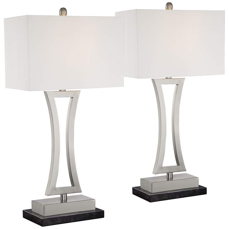 Image 1 360 Lighting Roxie Brushed Nickel Lamps Set of 2 with Black Marble Risers