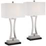 360 Lighting Roxie Brushed Nickel Lamps Set of 2 with Black Marble Risers