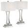 360 Lighting Roxie Brushed Nickel Lamps Set of 2 with White Marble Risers