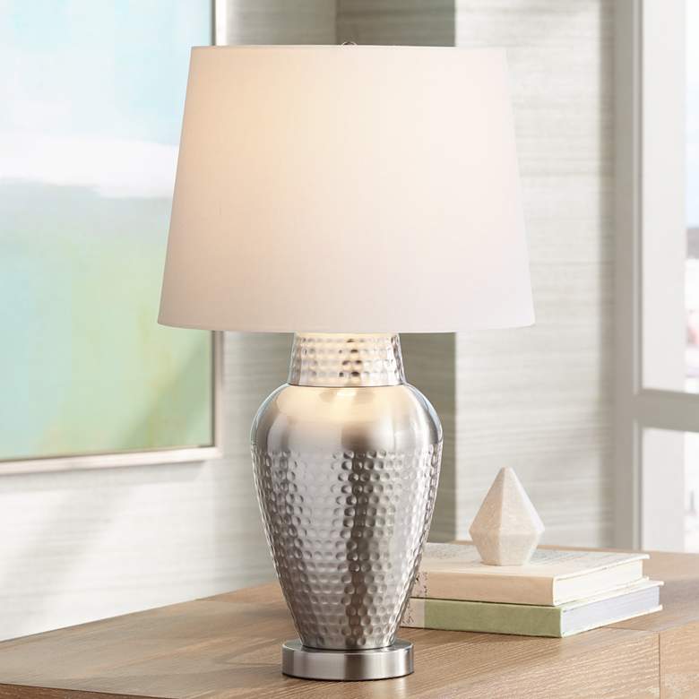 Image 2 360 Lighting Rupert 25 inch Brushed Nickel Hammered Metal Vase Table Lamp